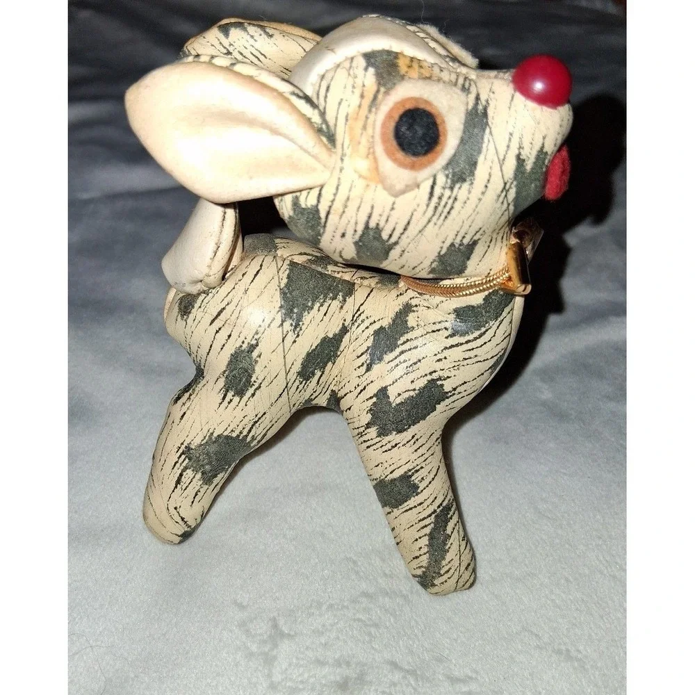 Vintage Mid Century Spotted Dog Figurine Leather Like Pleather 4